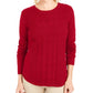 Charter Club Women's Textured Embellished Printed Long Sleeve Jewel Neck T-Shirt Sweater Red Size Small