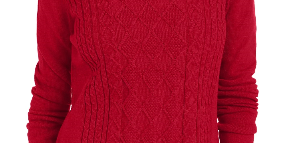 Charter Club Women's Textured Embellished Printed Long Sleeve Jewel Neck T-Shirt Sweater Red Size Small