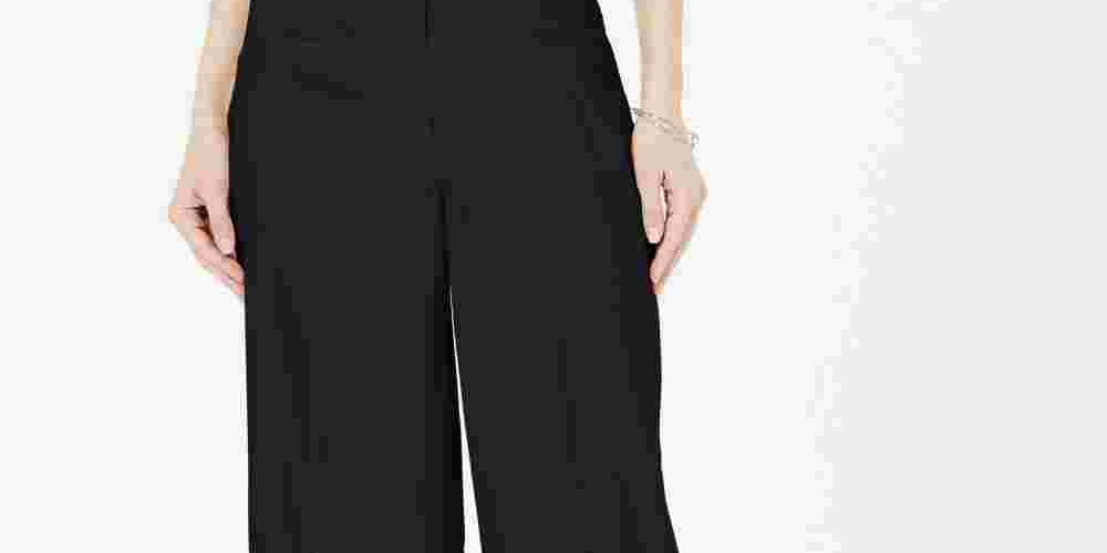 Alfani Women's Wide Leg Linen Pants Black Size 4 Petite