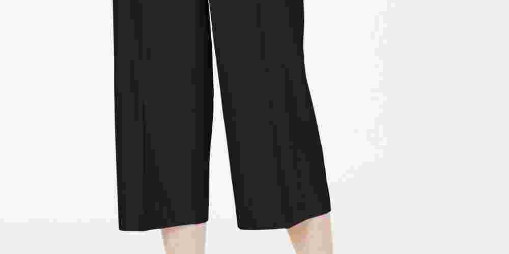 Alfani Women's Wide Leg Linen Pants Black Size 4 Petite