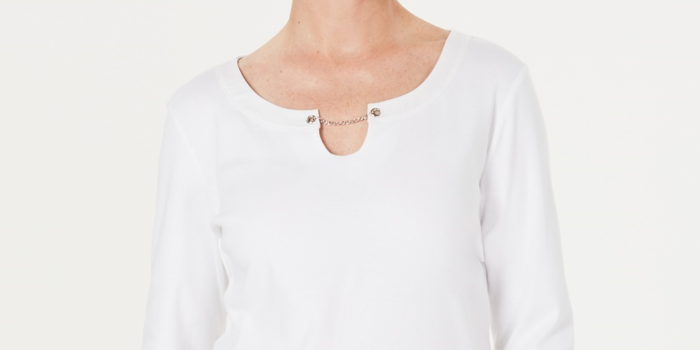 Karen Scott Women's Three Quarter Sleeve Top White Size XX-Large