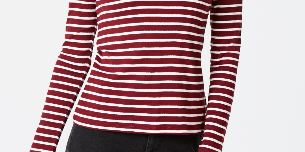 Charter Club Women's Metallic Stripe Top Red Size Medium