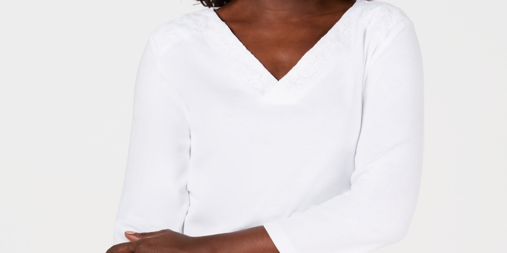 Karen Scott Women's Eyelet Trim Top White Size XX-Large