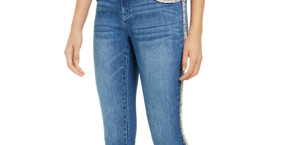 INC International Concepts Women's Tweed Trim High Rise Skinny Jeans Blue Size 18