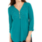 JM Collection Women's Embellished Zipper Trim Top Green Size Petite Small