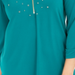 JM Collection Women's Embellished Zipper Trim Top Green Size Petite Small