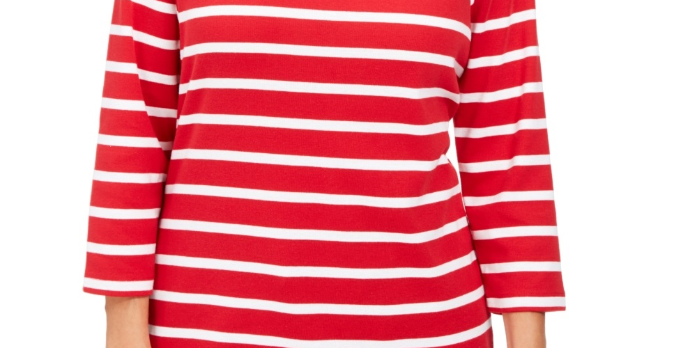 Karen Scott Women's Striped Boatneck T-Shirt Red Size Petite X-Large