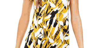 Alfani Women's Printed Round Hem T Shirt Yellow Size PL