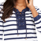 Charter Club Women's Cotton Lace Up Grommet Neck Tunic Blue Size Medium