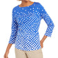 Charter Club Women's Pima Cotton Button Shoulder Print Top Blue Size PS