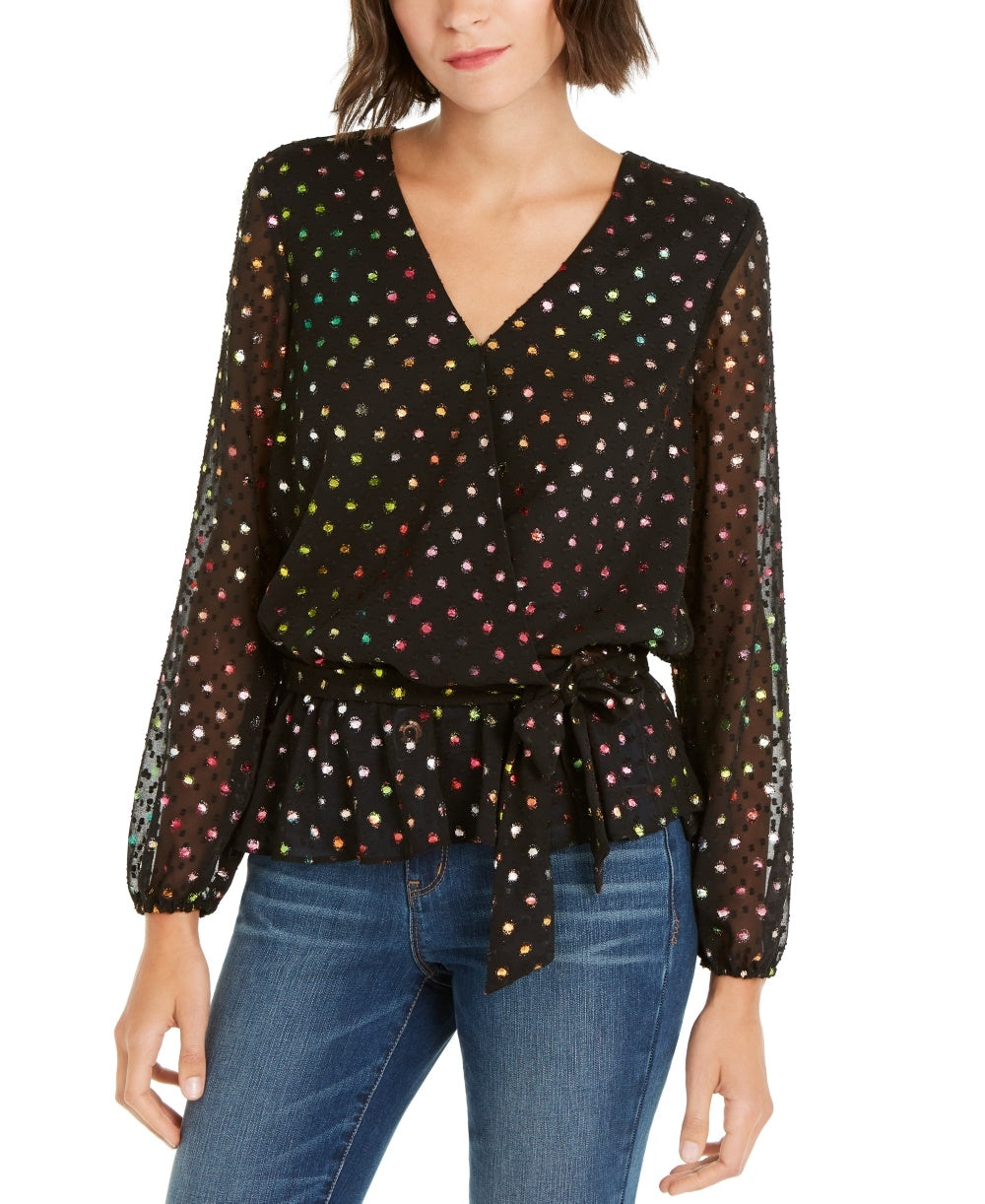 INC International Concepts Women's Petite Rainbow Shine Dot-Print Rainbow Black Size Small