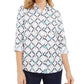 Charter Club Women's Printed Linen Blend Button Front Shirt White Size X-Small