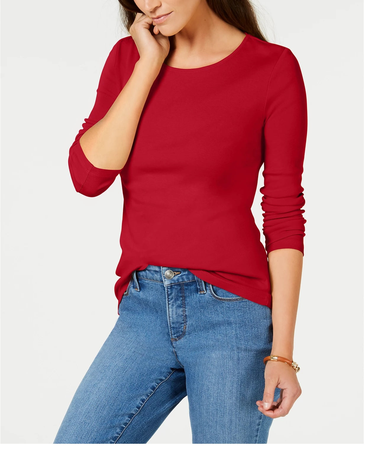 Charter Club Women's Pima Cotton Long Sleeve Top Red Size X-Large