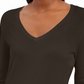 JM Collection Women's Embellished-Sleeve V-Neck Sweater Brown Size Large