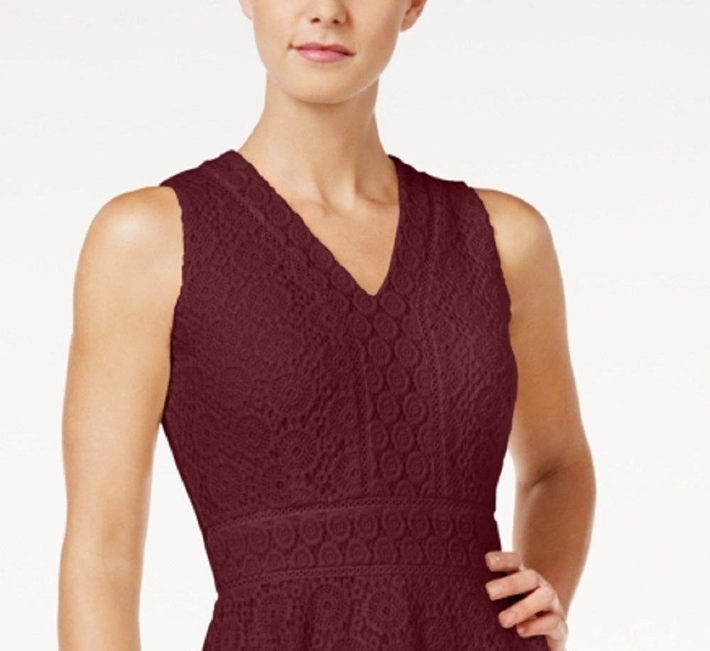 Charter Club Women's Petite Lace Fit & Flare Dress Wine Size Petite X-Large