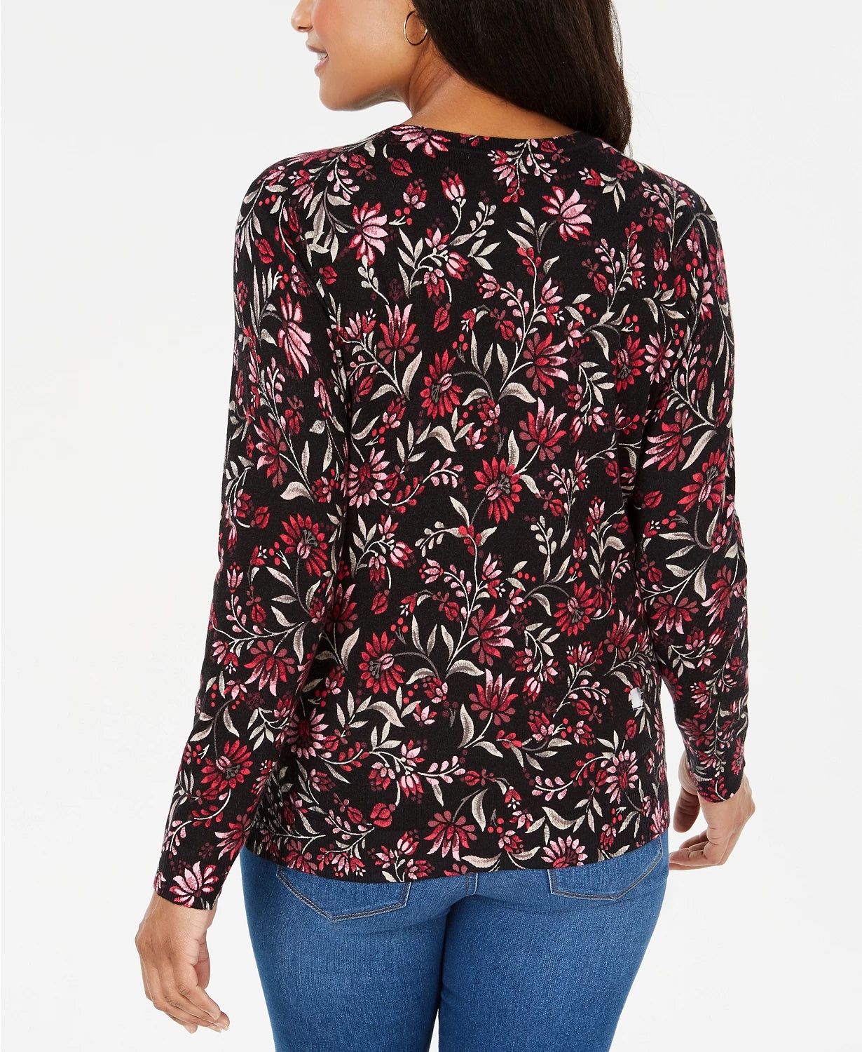 Karen Scott Women's Floral-Print Button-Up Cardigan  Medium Red Size X-Small