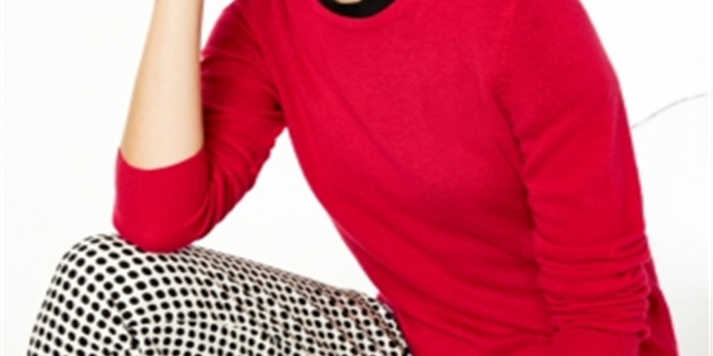 Charter Club Women's Crew Neck Cashmere Sweater Red Size X-Small