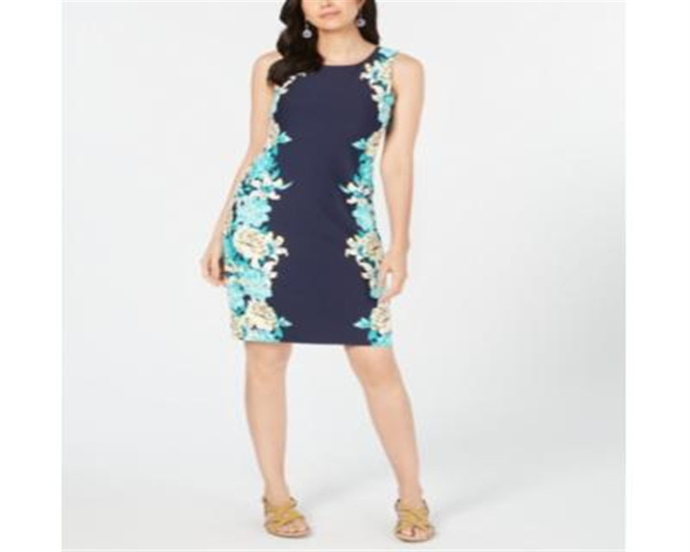 Charter Club Women's Floral Print Shift Dress Blue Size Petite Small