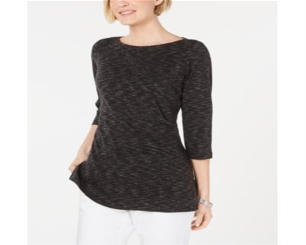 Karen Scott Women's Boat Neck Space Dyed Top Black Size Small
