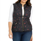 Charter Club Women's Quilted Floral Print Zipper Vest Black Floral  Size Petite L