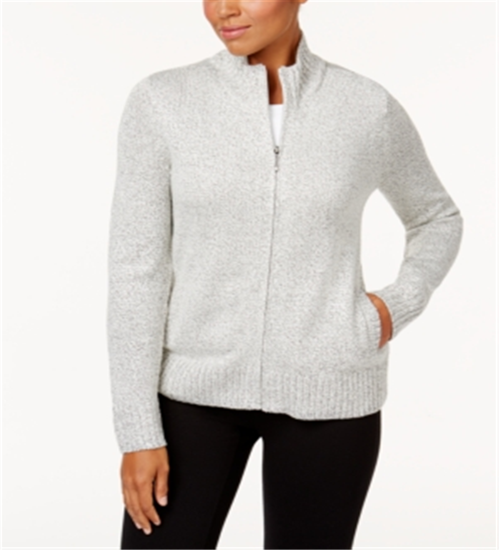 Karen Scott Women's Zip Front Cardigan -White Size Large