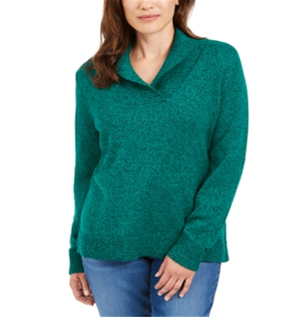 Karen Scott Women's Cotton Marled Shawl Collar Sweater Green Size XX-Large