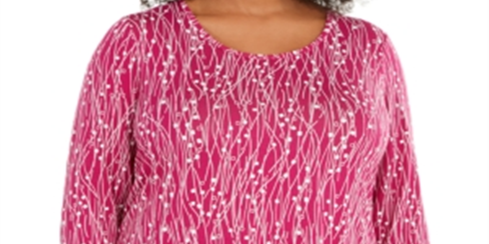 JM Collection Women's Plus Scoop Neck Printed Top Pink Size 0X