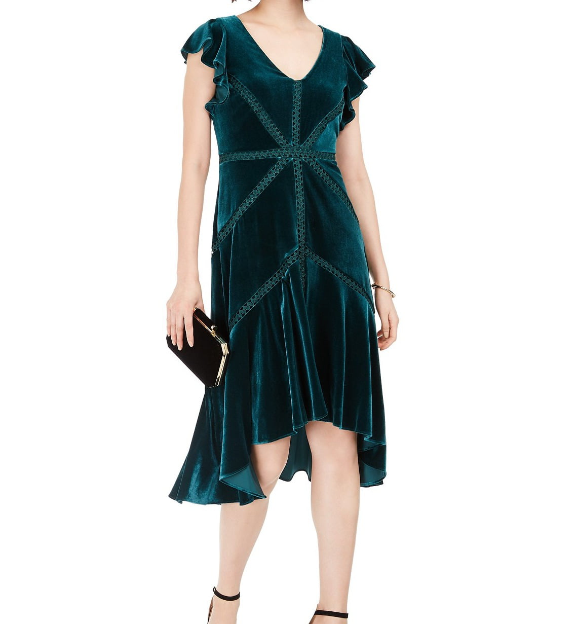 Taylor Women's Velvet FlutterSleeve Dress Green Size 10