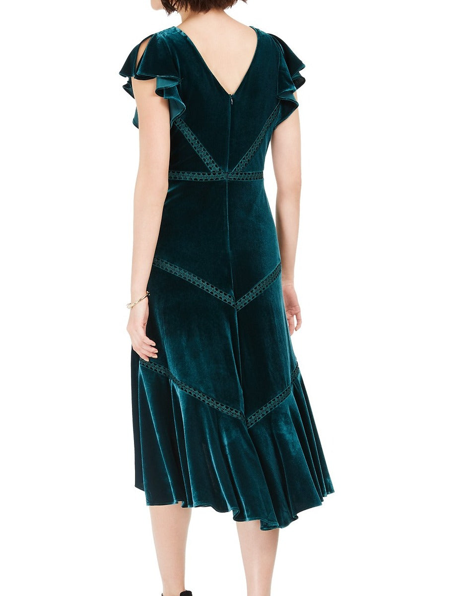 Taylor Women's Velvet FlutterSleeve Dress Green Size 10