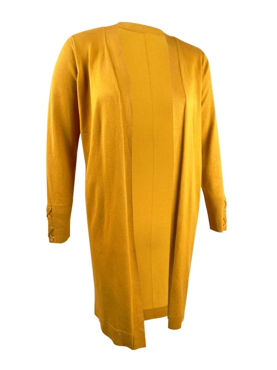 JM Collection Women's Lace up Cuff Duster Cardigan Yellow Size 1X