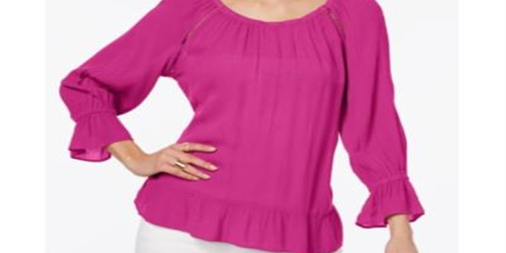 INC International Concepts Women's Crepe Peasant Top Magenta Size -Petite XL