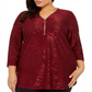 JM Collection Women's Plus Metallic Animal Print Zip Top Red Size 3X