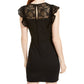 As U Wish Women's  Lace Cap Sleeve Illusion Neckline Short Cocktail Sheath Dress Black Size XXS