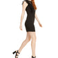 As U Wish Women's  Lace Cap Sleeve Illusion Neckline Short Cocktail Sheath Dress Black Size XXS