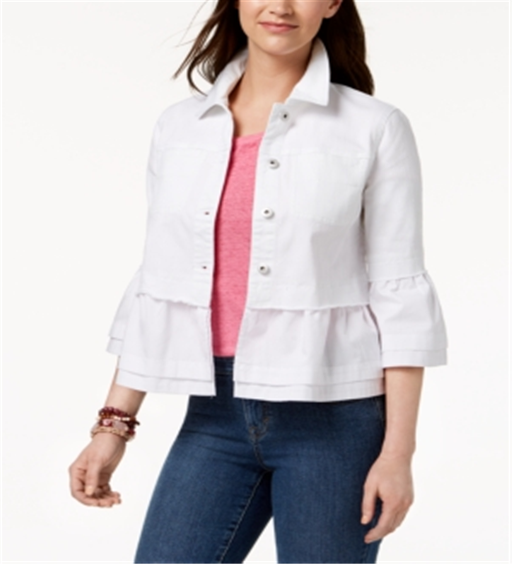 Style & Co Women's Ruffled Denim Jacket White Size XX-Large