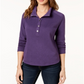 Karen Scott Women's Stand Collar Snap Front Top Eggshell Size Petite Small