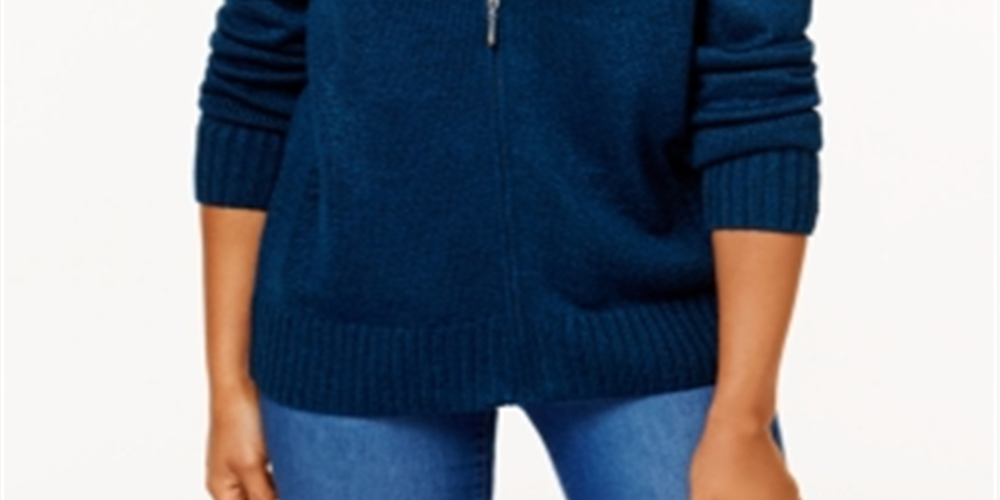 Karen Scott Women's Zip Front Cardigan Blue Size Large