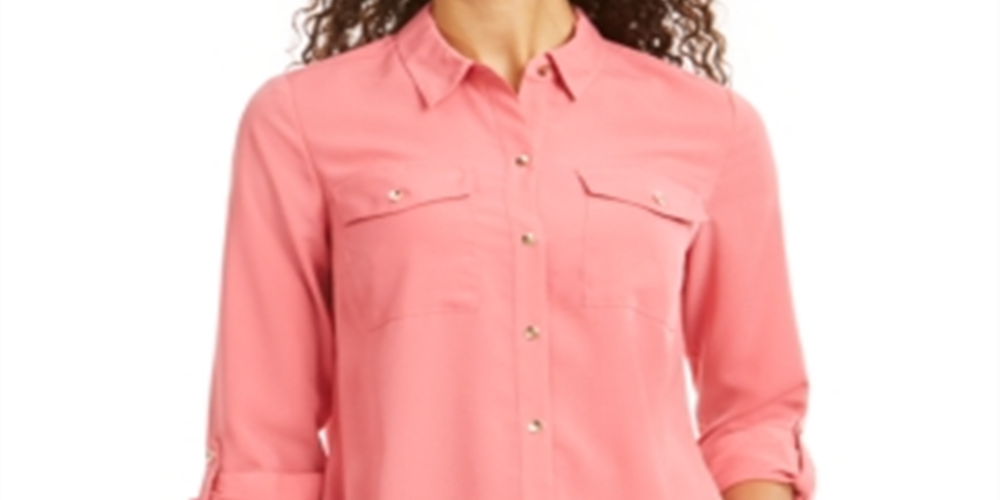 Charter Club Women's Solid Button up Shirt Pink Rose Size Petite XL