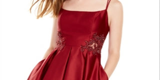 Blondie Nites Women's Spaghetti Strap Square Neck Short Fit Flare Cocktail Dress Purple Size 11