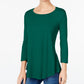 JM Collection Women's 3/4 Sleeve Scoop Neck T-Shirt Top Green Size Medium