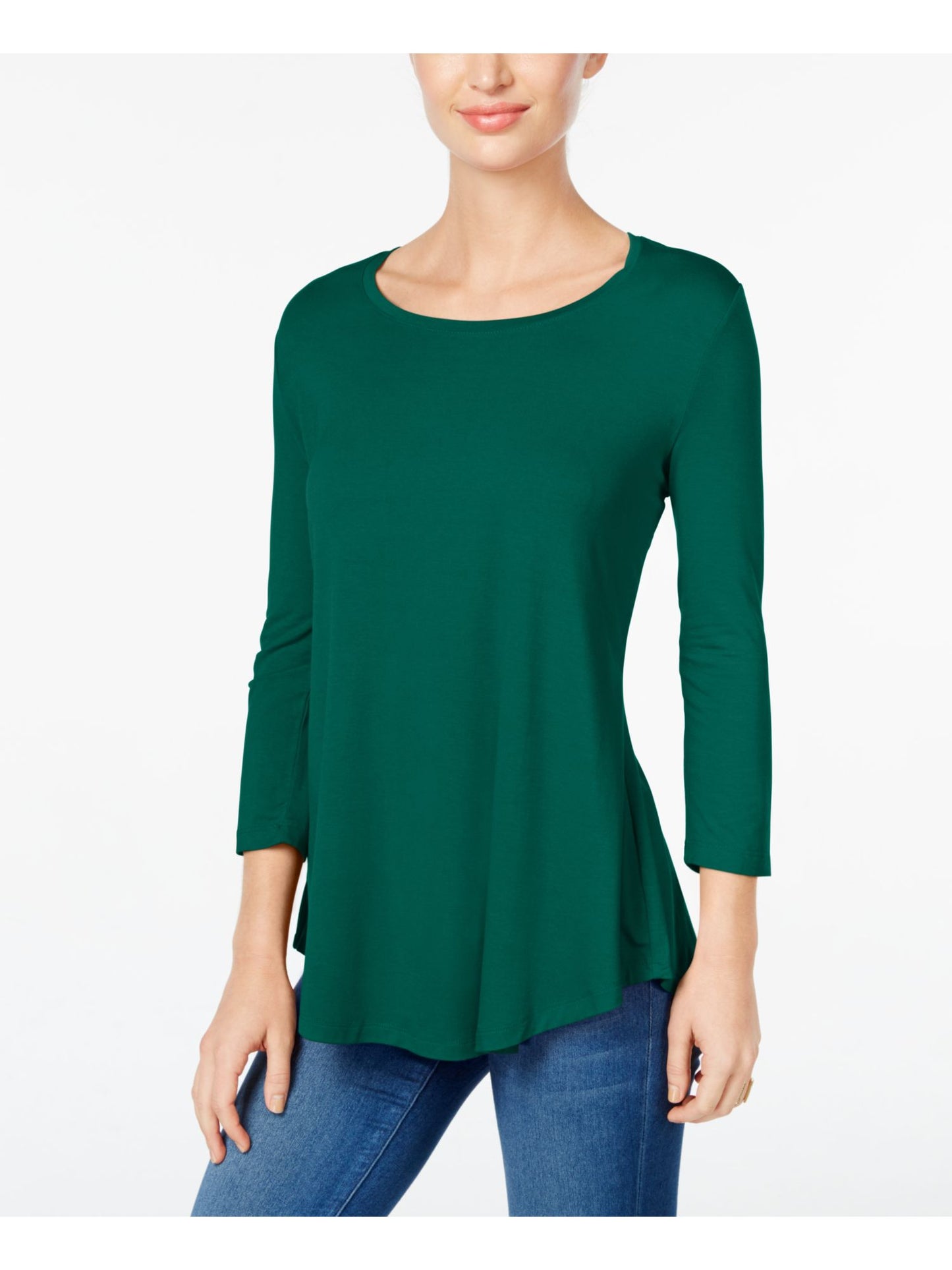 JM Collection Women's 3/4 Sleeve Scoop Neck T-Shirt Top Green Size Medium