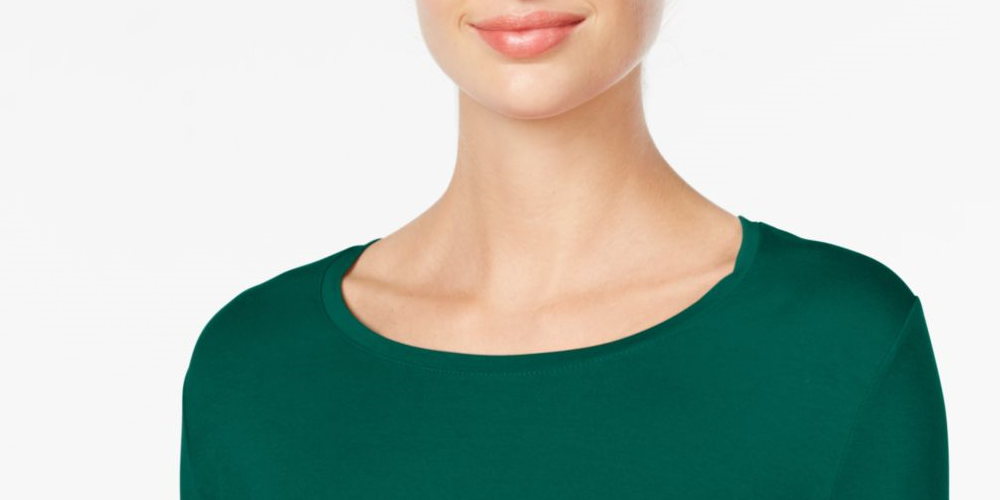 JM Collection Women's 3/4 Sleeve Scoop Neck T-Shirt Top Green Size Medium