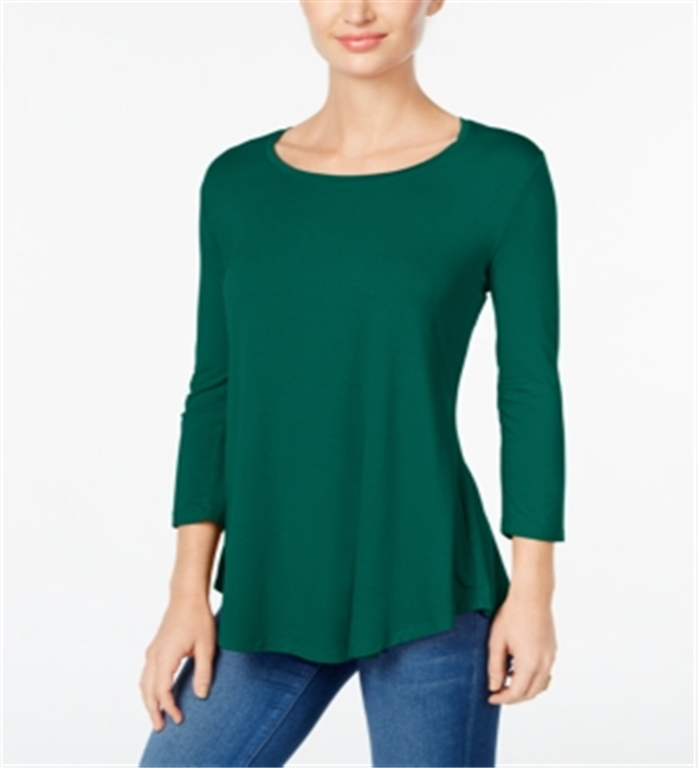 JM Collection Women's 3/4 Sleeve Scoop Neck T-Shirt Top Green Size Medium