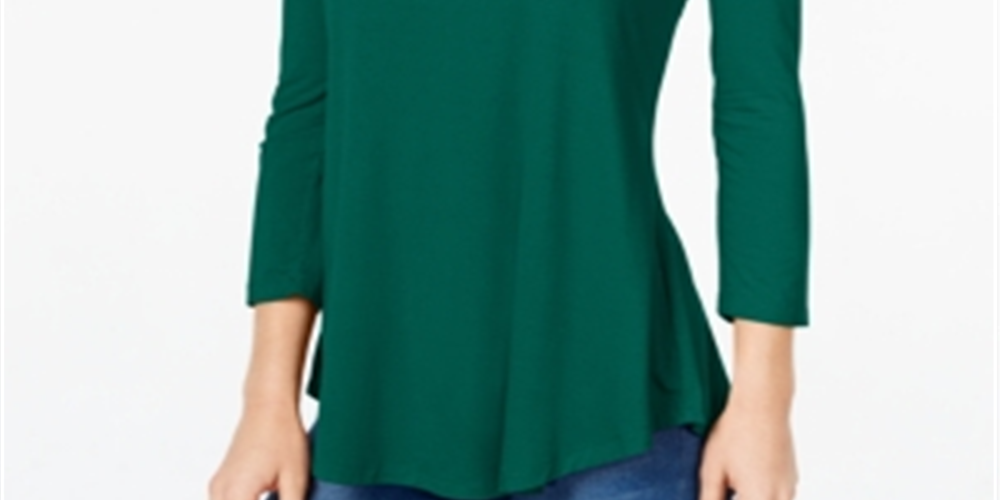 JM Collection Women's 3/4 Sleeve Scoop Neck T-Shirt Top Green Size Medium