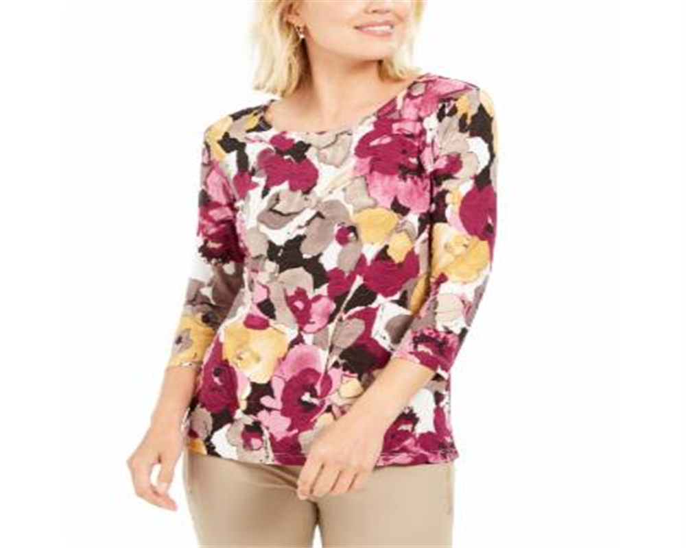 JM Collection Women's Printed Jacquard Top Purple Size Petite XL