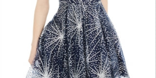 Blondie Nites Women's Sequined Zippered Spaghetti Strap Sweetheart Neckline Mini Party Fit Flare Dress Blue Size 5