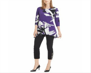 Alfani Women's Printed Swing Top Purple Size Petite Medium