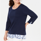 Karen Scott Women's Layered Look Solid & Plaid Top Blue Size XX-Large