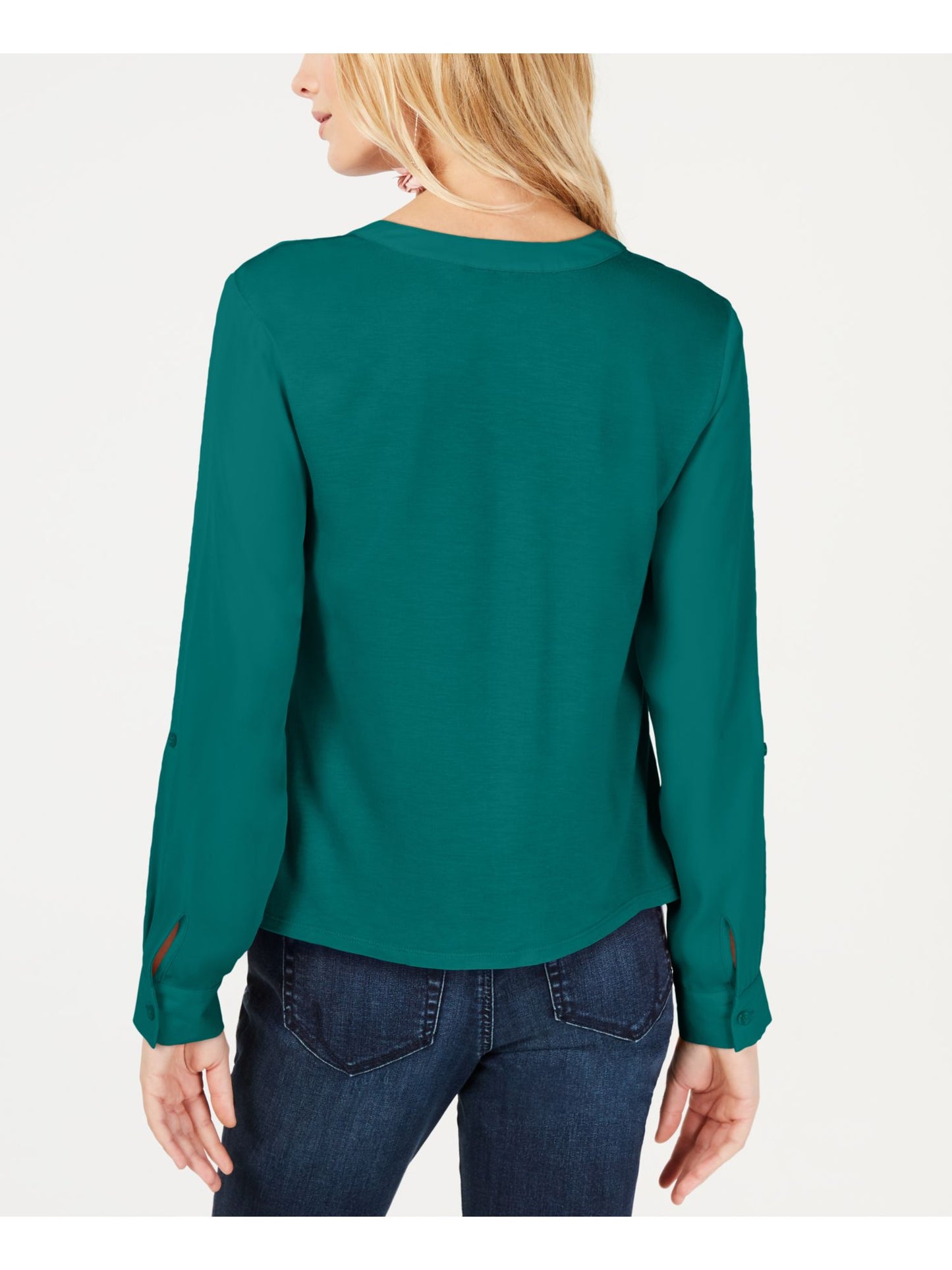 INC International Concepts Women's Twist Front Buttonup Top Green Size Petite L