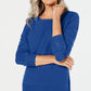 Karen Scott Women's Textured 3/4 Sleeve Crew Neck Sweater Blue Size Petite Small